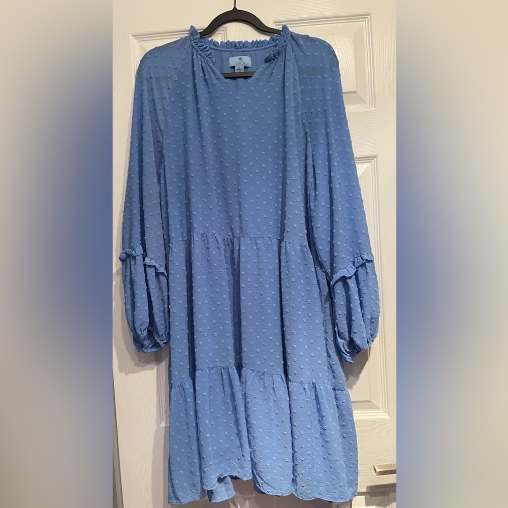 CeCe Light Blue Textured Midi Dress